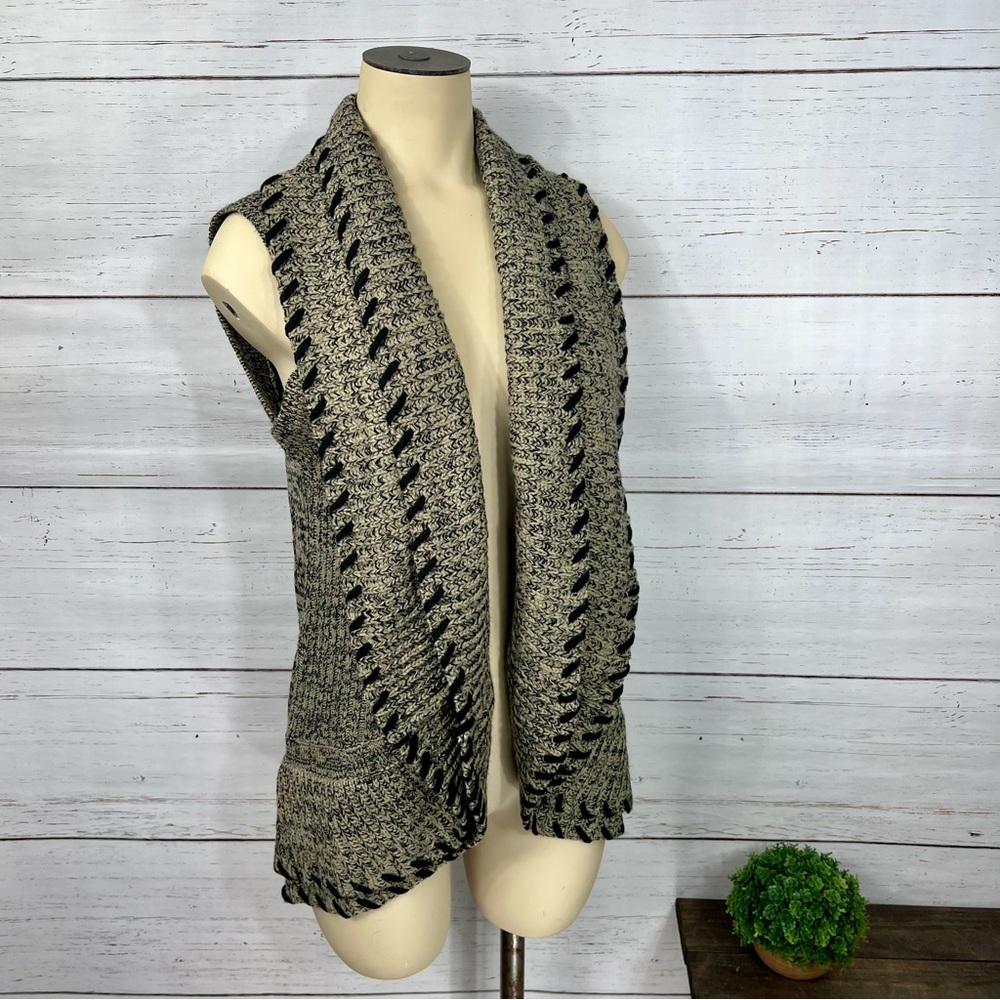CHARLIE PAIGE Brown/Black Double Collared Acrylic Knit Sweater Vest Size Small
